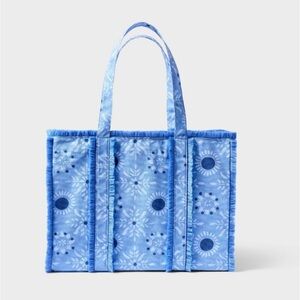 New Roller Rabbit x Target Star Medallion Fringe Canvas Tote Bag Blue